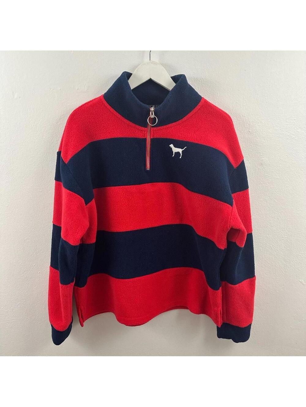 Victoria's Secret Fleece Half Zip Navy/Red Pullover Sweater Women's Size L
